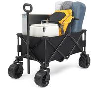 LEADZM Chariot à roulettes Tout Terrain, Capacité portante 91KG 200lbs, 107x54x91 cm, Chariot de Plage Pliable pour Extérieur Camping Festival,Courses,Jardin (Noir)