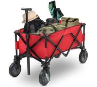 LEADZM Chariot à roulettes Tout Terrain, Poignée Réglable, Chariot de Plage Pliable pour Extérieur Camping Festival,Courses,Jardin avec Jusqu’à 100KG, 90 x 48 x 69cm, Rouge