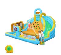 LEADZM Château Gonflable avec Souffleur, avec Double Toboggan, Grand Mur d'escalade, Aire de Saut, 395 x 350 x 260 cm