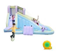 LEADZM Château Gonflable Couleur Macaron avec Souffleur, Piscine, Toboggan, Mur d'escalade, pour Extérieure/Intérieure, 400x300x230cm