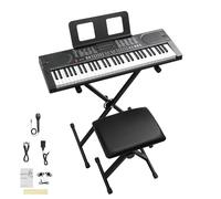 LEADZM Clavier Piano 61 Touches, Piano Numérique avec Touches Éclairées, LCD Écran, MIDI, Support X de Clavier Électrique, Banc de Piano, Pupitre, Casque, Microphone (Noir1)