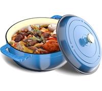 LEADZM Cocotte Fonte Induction 26cm 4,7L, Casserole Induction, Faitout pour Braiser Ragoûts Rôtir Pain (Blue)