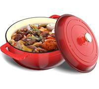 LEADZM Cocotte Fonte Induction 28cm 5,7L, Casserole Induction, Faitout pour Braiser Ragoûts Rôtir Pain (Rouge)