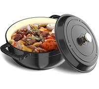LEADZM Cocotte Fonte Induction 28cm 5,7L, Casserole Induction, Faitout pour Braiser Ragoûts Rôtir Pain (Noir)