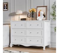 LEADZM Commode à 6 tiroirs, Meuble Rangement, Commode Chambre avec tiroirs, Armoire à tiroirs Blanche 120 x 40 x 84 cm