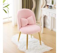 LEADZM Fauteuil avec Dossier, Chaise Coiffeuse, Fauteuil Relax de Salon de Chambre avec Pieds réglables dorés, Chaise à Manger, Imitation Fourrure de Lapin (Dossier incurvé, Rose)