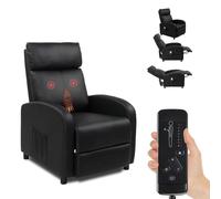 LEADZM Fauteuil Inclinable avec Massage Électrique, Chauffage | et Dossier Basculant à Commande Manuelle - Fauteuil Relax pour Chambre, Salon et Home-Cinéma (PU, Noir)