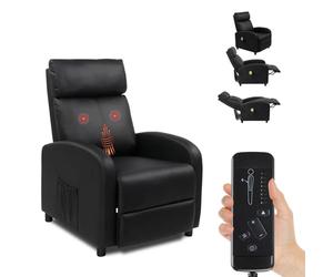 LEADZM Fauteuil Inclinable avec Massage Électrique, Chauffage | et Dossier Basculant à Commande Manuelle - Fauteuil Relax pour Chambre, Salon et Home-Cinéma (PU, Noir)