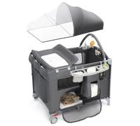 LEADZM Lit Parapluie Bébé 5 en 1, Berceau Bébé Pliable, Cododo avec Table à Langer, Panier de Rangement, Moustiquaire, Jouets Suspendus et Sac de Transport pour Nouveau-né et Jeune Enfant (Gris)