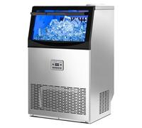 LEADZM Machine à Glaçons Commerciale 50 kg/24h, Capacité de Stockage 23 kg, 50 Glaçons par Cycle, Acier Inoxydable, Nettoyage Automatique, Idéale pour Bar, Restaurant et Café
