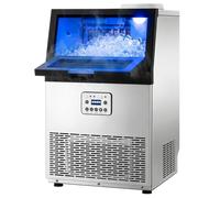 LEADZM Machine à Glaçons Commerciale 50 kg/24h, Capacité de Stockage 23 kg, 50 Glaçons par Cycle, Acier Inoxydable, Nettoyage Automatique, Idéale pour Bar, Restaurant et Café (32kg/24h)