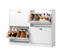 LEADZM Meuble à Chaussures 4 Portes Battantes Étroit, Étagère à Chaussures, Séparateur Réglable, pour Petite Entrée, Salon, Chambre, 102 x 24 x 79,5cm