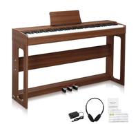 LEADZM Piano Numérique 88 Touches, Clavier Entièrement Lesté, Piano Électrique avec MIDI-USB, Bluetooth et Haut-Parleurs Stéréo, 128 Sonorités et Rythmes, Système à 3 Pédales (Noyer Noir, A-815)