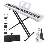 LEADZM Piano Numérique Pliable 88 Touches, Ensemble Piano Électrique Semi-Lesté, 2 Modes Bluetooth, 1000 Rythmes, 1000 Sonorités et 50 Démos pour Débutants (Blanc, +Support)