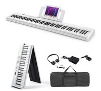 LEADZM Piano Numérique Pliable 88 Touches, Ensemble Piano Électrique Semi-Lesté, 2 Modes Bluetooth, 1000 Rythmes, 1000 Sonorités et 50 Démos pour Débutants (Blanc)