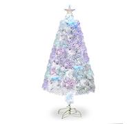 LEADZM Sapin de Noël Artificiel à Fibre Optique coloré, Sept changements de Couleur, 120 Branches Blanches - avec Une étoile au Sommet, Effet réaliste - PVC Ignifuge de Haute qualité, 120cm