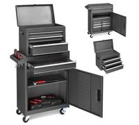 LEADZM Servante d'Atelier Outils avec Coffre Amovible, 4 Tiroirs, 2 Grande，Etabli Garage，Caisse à Outil Roulante& Armoire à Étagère Réglable，pour Garage, Atelier(Noir)