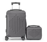 LEADZM Set de 2 Valises de Voyage avec Vanity Case, Valise Grande Taille, Valise Cabine, Set de Bagage pour Voyage, ABS avec Coins Renforcés, Rayures Verticales en Forme de Losange - Gris foncé