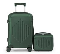 LEADZM Set de 2 Valises de Voyage avec Vanity Case, Valise Grande Taille, Valise Cabine, Set de Bagage pour Voyage, ABS avec Coins Renforcés, Rayures Verticales en Forme de Losange - Vert Foncé