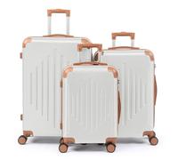 LEADZM Set de 3 Valises de Voyage, Valise Grande Taille, Valise Cabine, Set de Bagage pour Voyage, ABS avec Coins Renforcés, roulettes Pivotantes 360°, Design Bicolore contrasté - Blanc crème