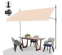 LEADZM Store Banne Manuel Rétractable,300 x 150 cm Auvent,Banne sans Perçage,Imperméable Résistant aux UV 50+ avec Manivelle Ergonomique,Hauteur Réglable,pour Terrasse,Jardin,Magasin,Kaki