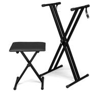 LEADZM Support de Clavier Double Forme X et Tabouret, Support de Piano Réglable en Hauteur sur 6 Niveaux, Tabouret de Piano Pliable pour Clavier, Piano Numérique, Synthétiseur