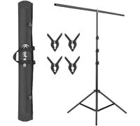 LEADZM Support de Toile de Fond Photo T-Forme 260 x 150 cm avec Trépied Réglable et 4 Pinces - Fond Studio Professionnel pour Photographie Portrait