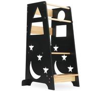 LEADZM Tour d Observation Enfant Montessori，Tour d'apprentissage，3 Hauteurs en Bois, Stabilité Anti-Bascule et Découverte des Formes(Noir+Nature)