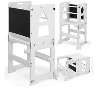 LEADZM Tour d Observation Enfant Pliable Montessori，Tour d'apprentissage，Enseignement Complémentaire en Géométrie，Sécurité Anti-Bascule & Design en Bois Robuste pour Cuisine, Espace Enfant（Blanc）