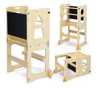 LEADZM Tour d Observation Enfant Pliable Montessori，Tour d'apprentissage，Enseignement Complémentaire en Géométrie，Sécurité Anti-Bascule & Design en Bois Robuste pour Cuisine, Espace Enfant（Nature）