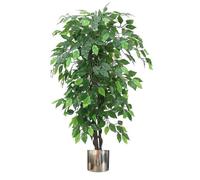 Leaf Arbre/Plante Artificielle avec Jardinière Métallique Vert XL 120 cm Ficus Buissonneux Argent