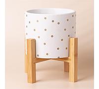 Leaf Cache-pot d'intérieur en céramique avec support Motif pois dorés 23,5 cm