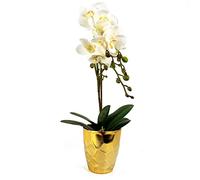 Leaf Design UK Orchidée Artificielle réaliste en Pot, Or Blanc, 54 cm