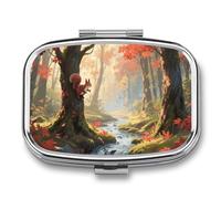 Leaf Forest Creek Pilulier de voyage à 2 compartiments avec miroir pour sac à main, poche ou portefeuille Rouge