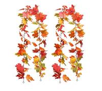Leaf Garlands for Decoration Fall, Artificial Fall Garland with Maple Leaves, Indoor Outdoor Autumn Decor for Fireplace, Table, Stairs, Thanksgiving Party (NA)