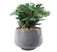 Leaf Grand Pot de Fleurs en céramique Bleu avec Plante Artificielle de Bureau, mosaïque Vert foncé, 23 cm
