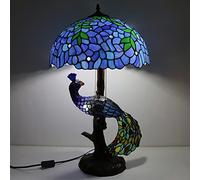 Leaf Lamp Lamp Stained Glass Lamp Table Lamp Reading Desk Light, 16" Wide Handmade Leaves lampshade,Colorful Lighted Base for Living Room Bedside Office Gift,28" H,Violet