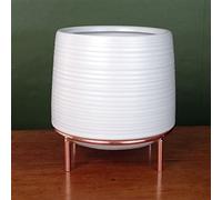 Leaf Pot de Fleurs d'intérieur en céramique Blanche avec Support doré, 18 cm