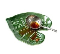 Leaf-Shaped Ceramic Spoon Holder - Cute Green Decorative Spoon Rack For Stovetops | Kitchen Countertop Storage Spooń Holder | Keeps Surfaces Clean, Professional Cooking