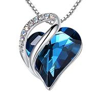 Leafael Infinity Amour coeur Bermuda Bleu Pendentif collier Septembre Pierre de naissance Cristal Bijoux Cadeaux Pour Femmes, Silver-Tone, 18 "+2"