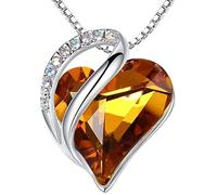 Leafael Infinity Amour Coeur Pendentif Collier Ambre Brown Novembre Nover Pierre Cristal Bijoux Cadeaux Pour Femmes, Silver-Tone, 18 "+2"