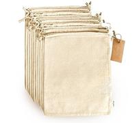 LEAFICO Lot de 12 Sacs Réutilisables Taille Grand 25x30 cm en Coton avec Cordon - Sacs à Vrac pour Pain, Fruits, Légumes, Bocaux, Céréales, Épicerie Sèche, Rangement Cuisine, Courses