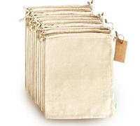LEAFICO Lot de 12 Sacs Réutilisables Taille Moyen 20x25 cm en Coton avec Cordon - Sacs à Vrac pour Riz, Légumineuses, Café, Fruits Secs, Bocaux, Filtration, Cuisine, Recettes Maison