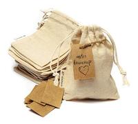 LEAFICO Lot de 25 Pochettes XS 8x10 cm en Mousseline de Coton avec Cordon - Sachets Réutilisables pour Bijoux, Dragées, Mariage, Baptême, Cadeaux Invités, DIY, Rangement Petit Format