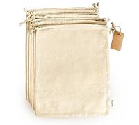Leafico Sacs de Produits en Coton - Mousseline avec Cordon de Serrage - Toile - Légumes - Pain - Sachet en Lin, Naturel, X-Large 36x43 cm (6 Pack), Compacte