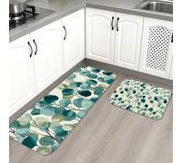 Leafy Lot de 2 tapis de sol doux botaniques pour évier de cuisine, buanderie, salle de bain, confortable, lavable, antidérapant