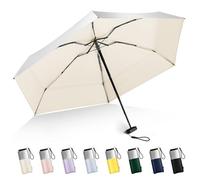 LEAGERA Mini parapluie pour sac à main - UPF 50+ anti-UV bloquant le soleil, petit parasol de voyage pour femme, beige