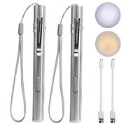 LEAGY Lot de 2 Stylo Lumière, Lumière Médicale Infirmière Stylo USB Rechargeable LED Lampe Poche Acier Inoxydable Torche Avec clip poche et cordon pour Médecins Étudiants Médecins