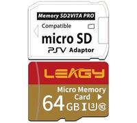 LEAGY SD2Vita Adaptateur de Carte mémoire 5.0 avec Carte Micro SD 64 Go, Carte mémoire Flash microSDXC UHS-I Haute Vitesse avec Adaptateur de Carte Micro SD PSV 1000/2000 PSTV FW 3.60 HENkaku Enso