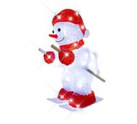 LEALIGHT blachere illumination Bonhomme de Neige Lumineux Skieur - Blanc Pur, Acrylique IP44, Flash Animé - Personnage de Noël 33 cm avec Bonnet & Écharpe Rouges
